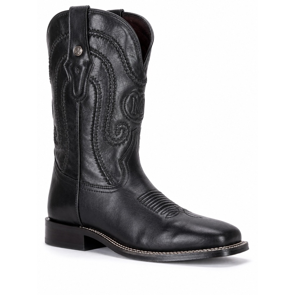 NEW Montana Black Leather Western Cowboy Boots Square Toe Ranch Rodeo US 9D Mens